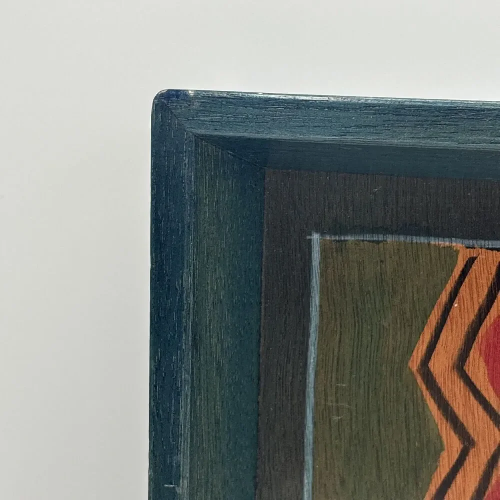 Reut Shahar Kakadu Wood Rustic Painted  TRAY Folk Art 10.25 X 10.25 X 1.75”
